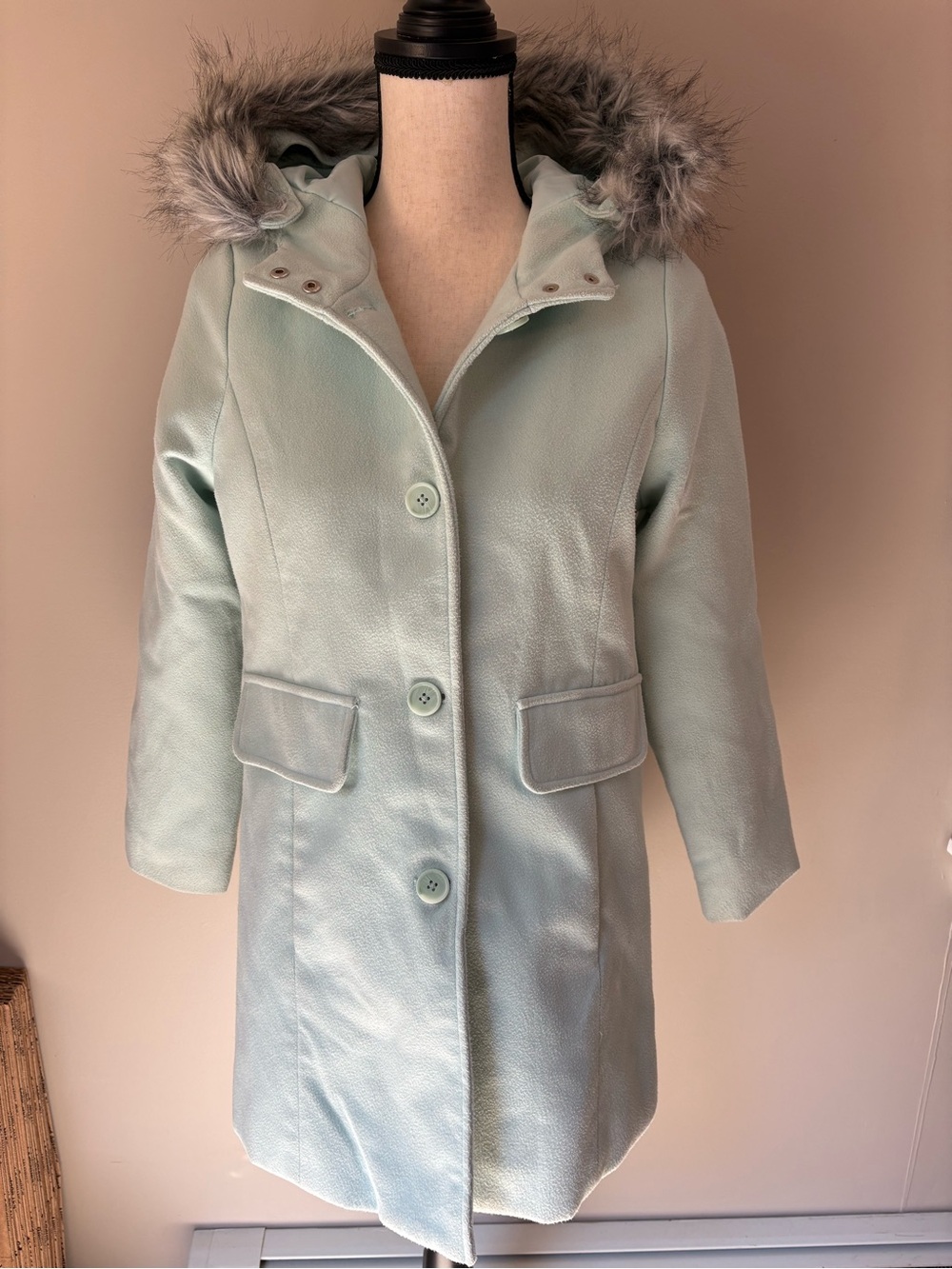Cat & Jack Light Mint Faux Fur Hooded Coat | Youth XL
